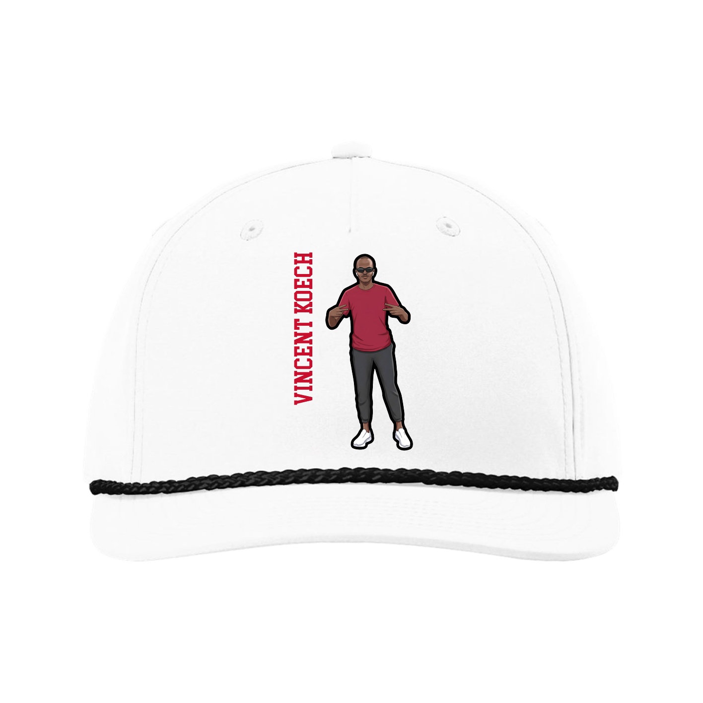 Five-Panel Classic Rope Cap — Name Vertical in White