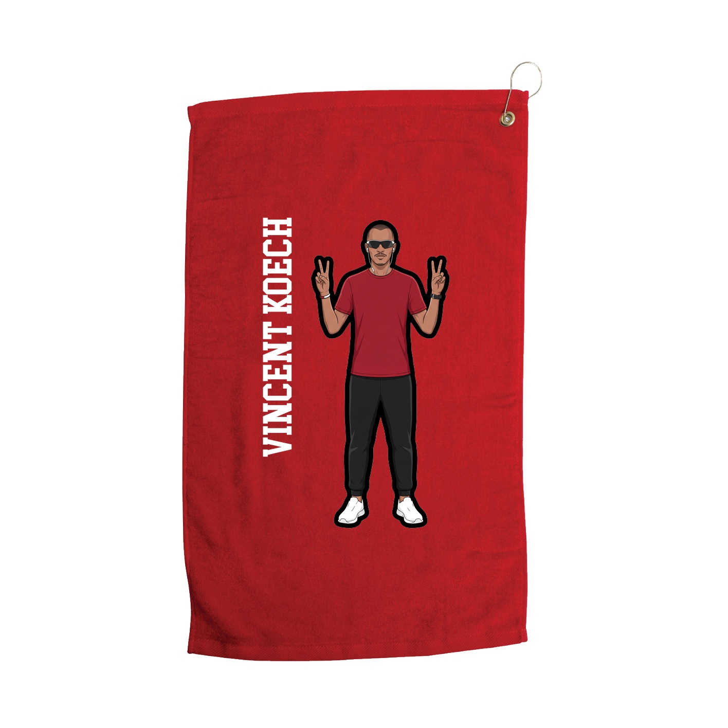 Golf Towel — Name Vertical in Red