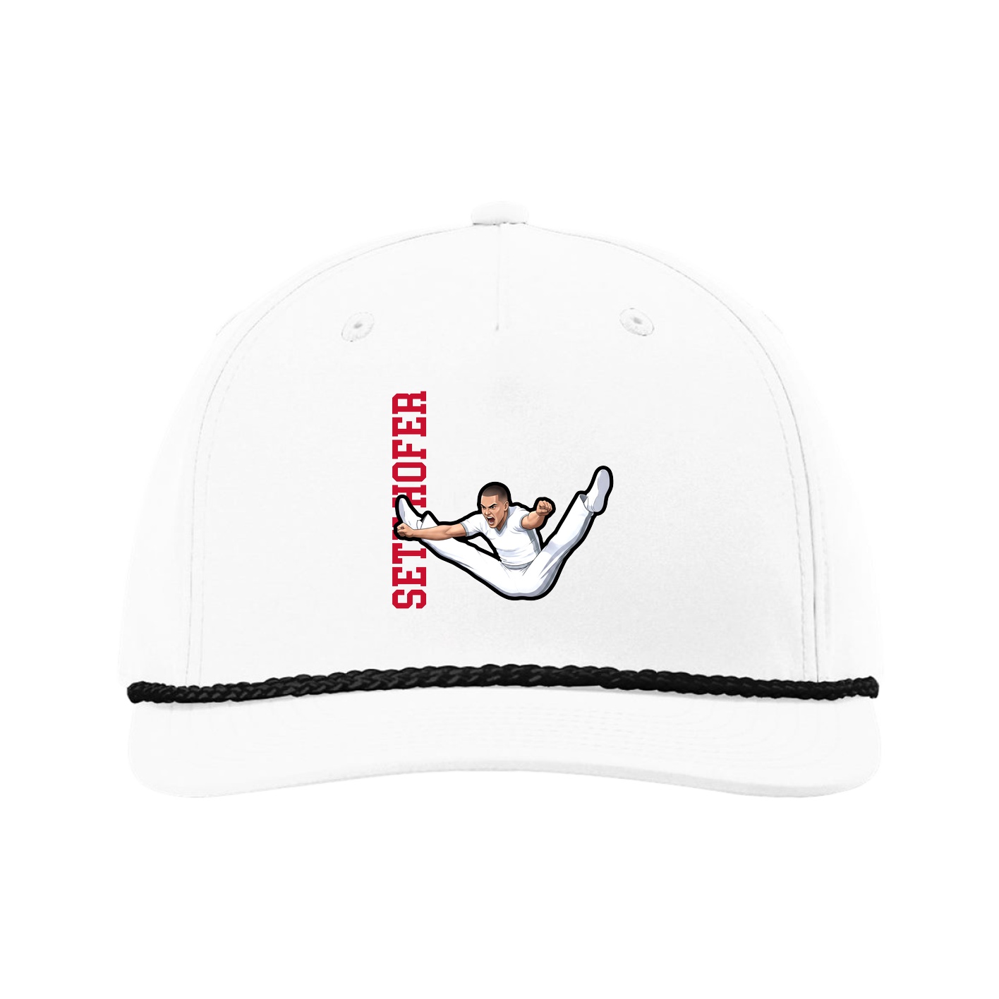 Five-Panel Classic Rope Cap — Name Vertical in White