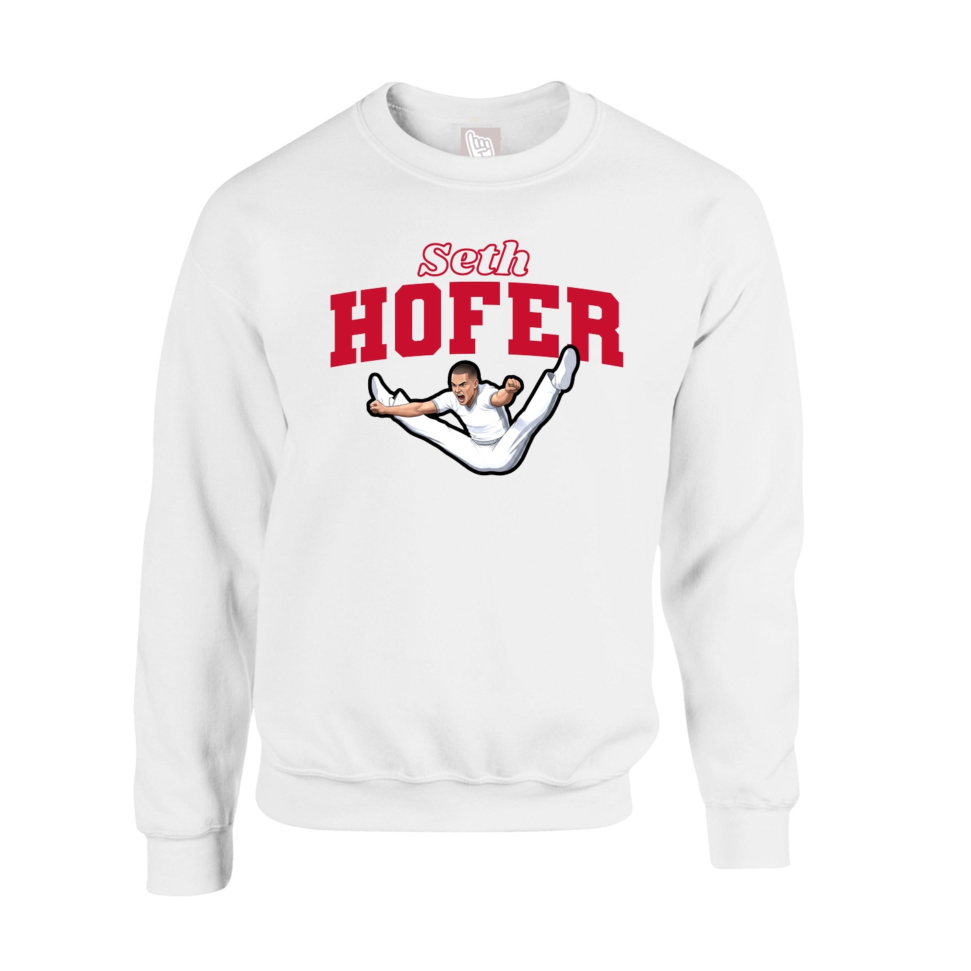 Fleece Crew — Name Arch in White