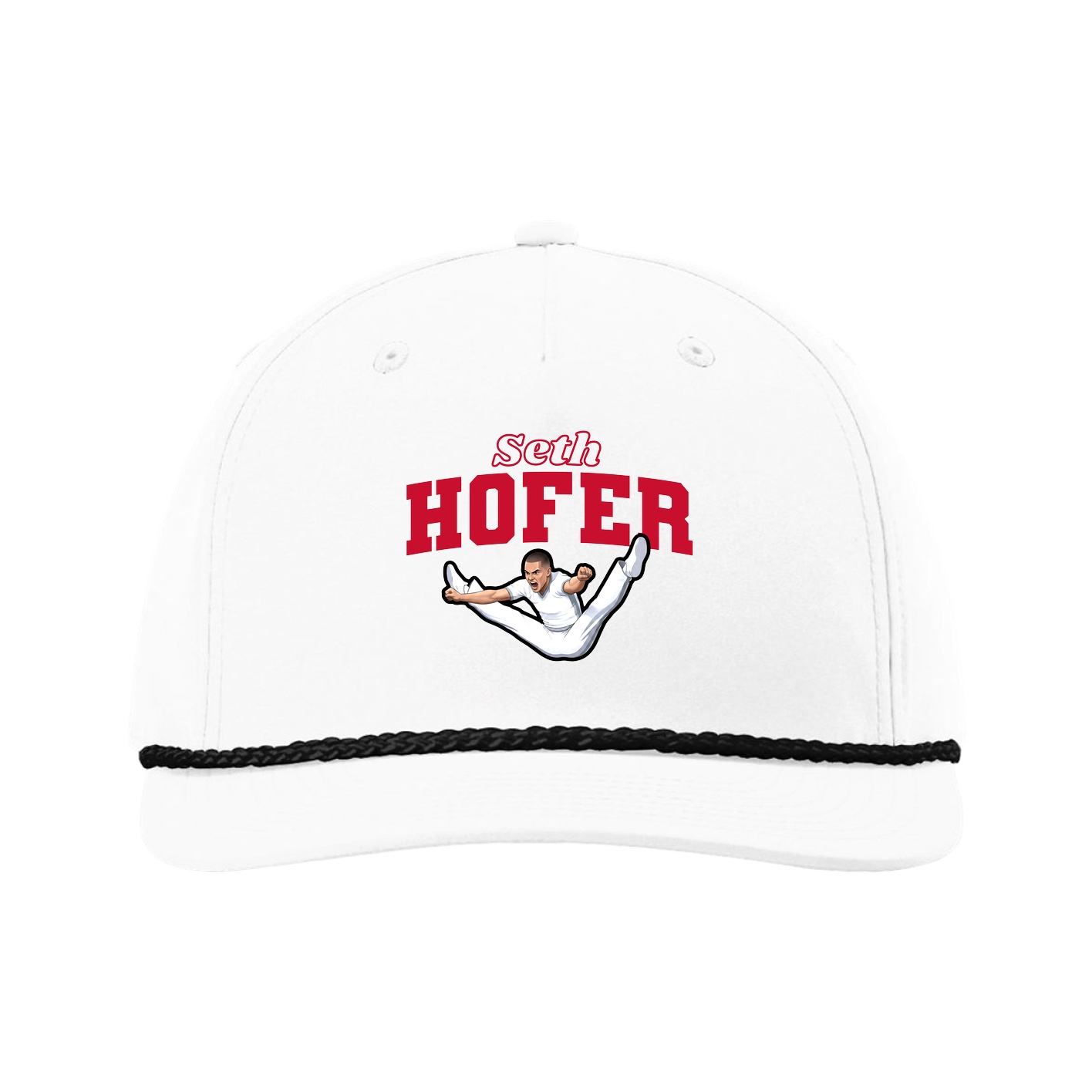 Five-Panel Classic Rope Cap — Name Arch in White