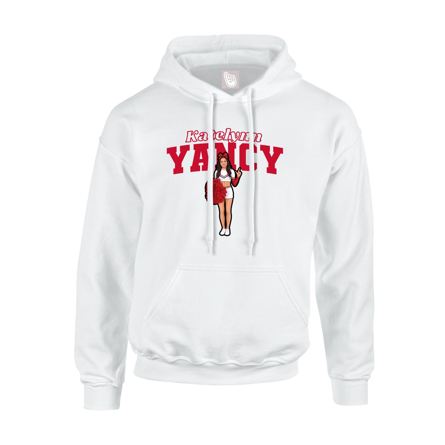 Youth Hoodie — Name Arch in White