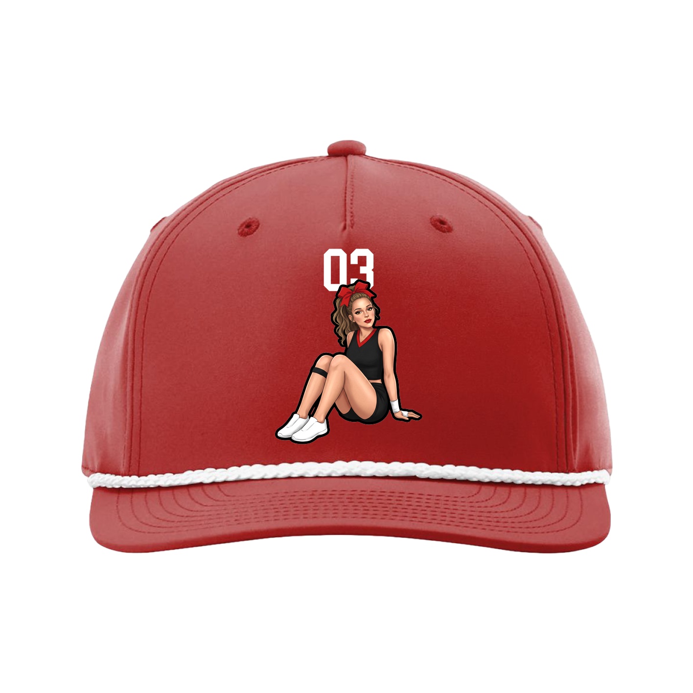 Five-Panel Classic Rope Cap — Number Top in Red