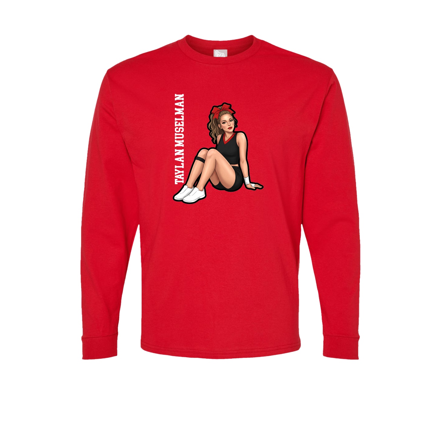 Long Sleeve Tee — Name Vertical in Red