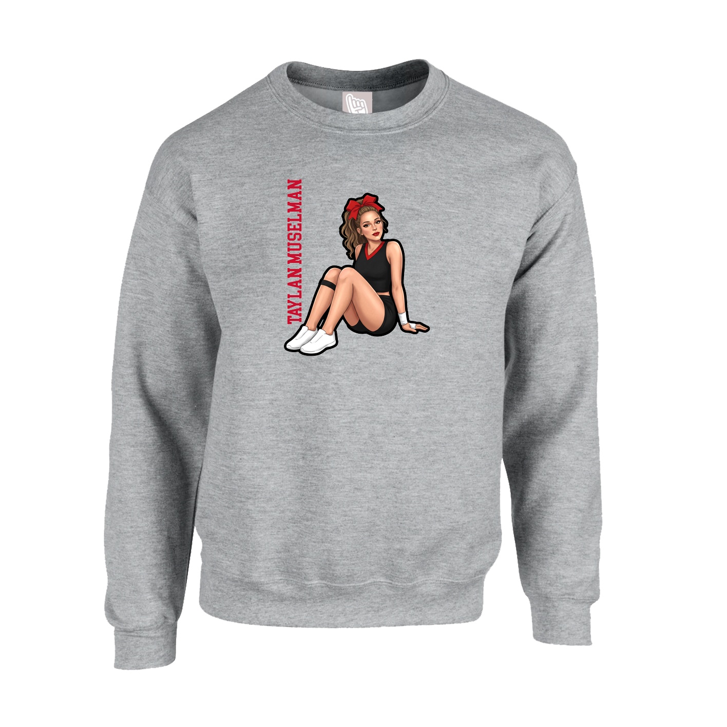 Fleece Crew — Name Vertical in Grey