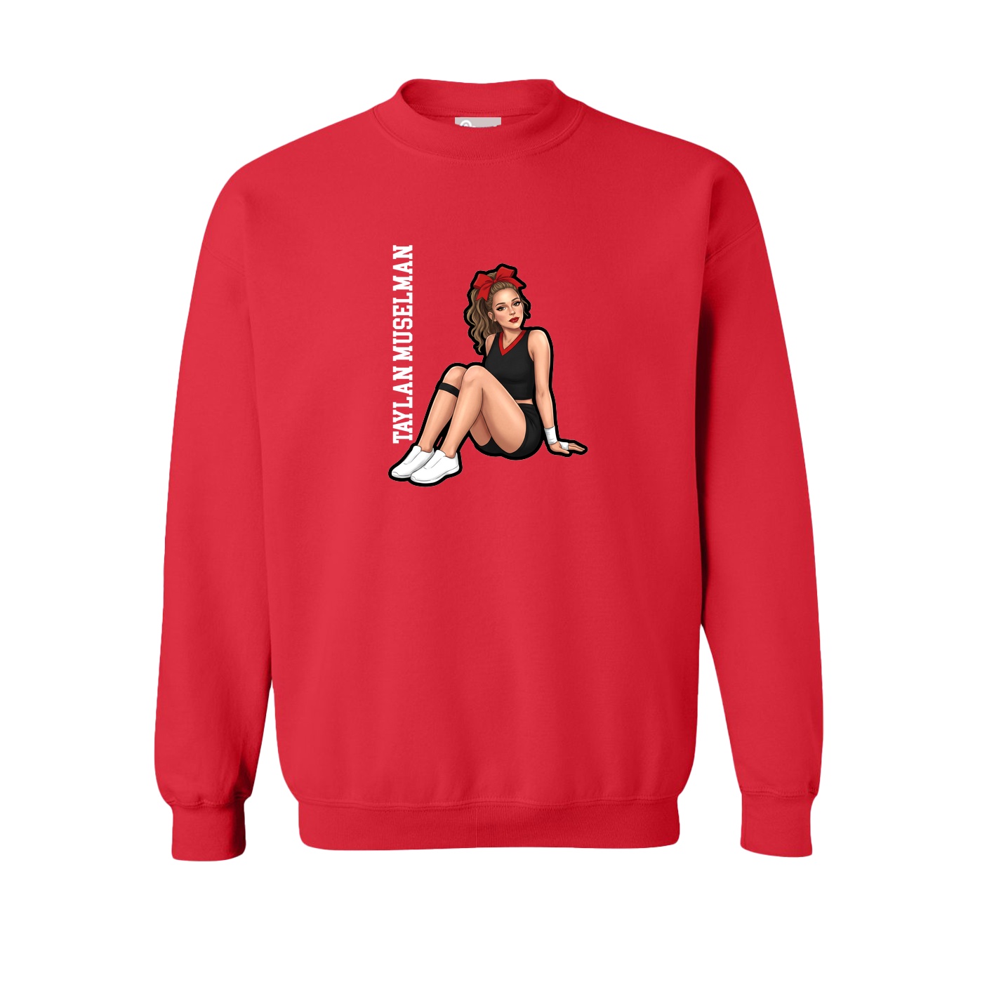 Fleece Crew — Name Vertical in Red