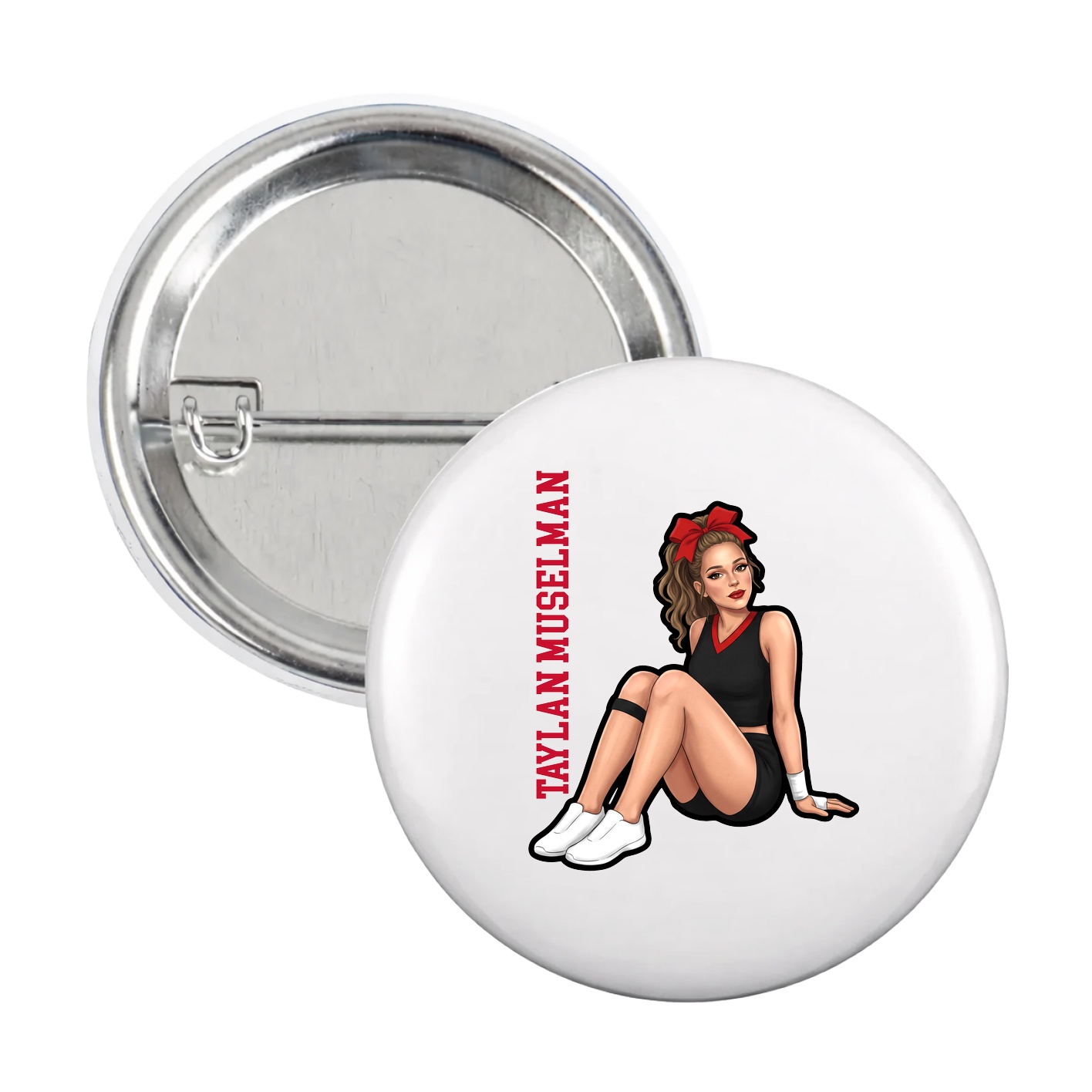 Game Day Button — Name Vertical in White