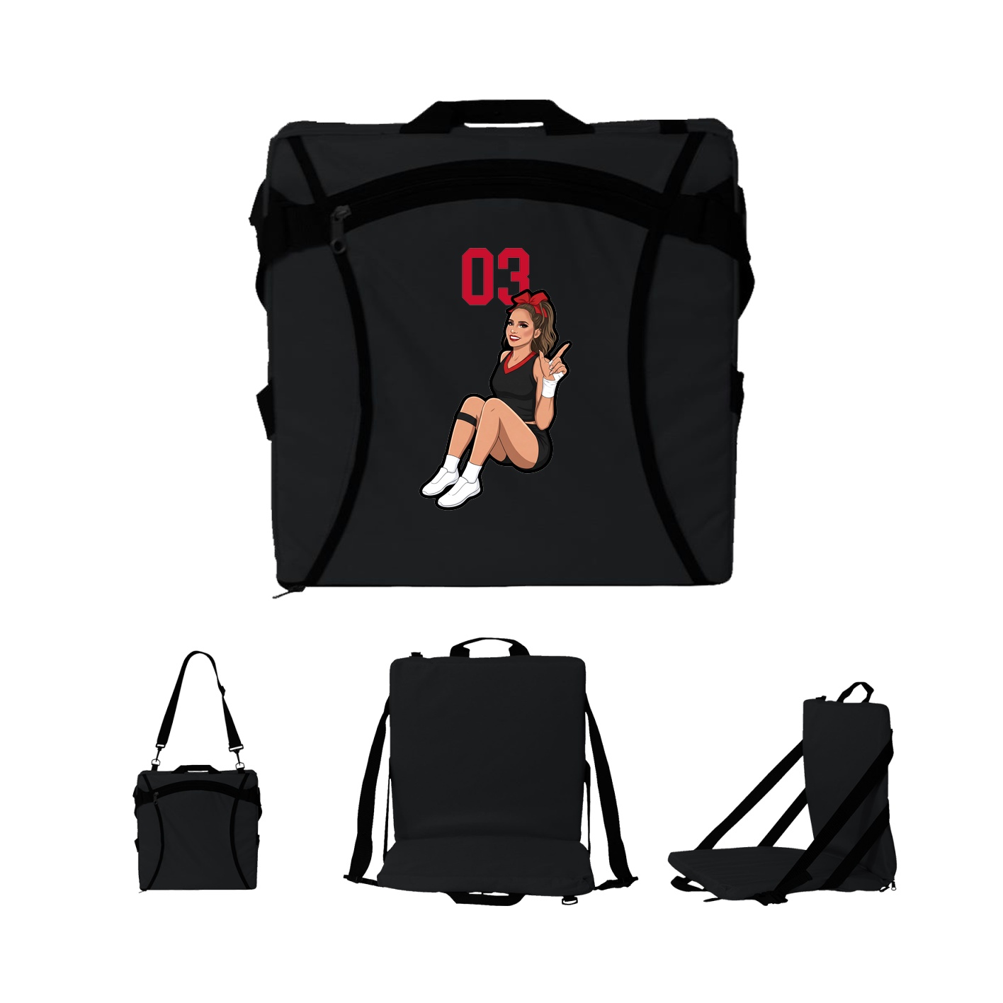 Folding Stadium Seat — Number Top in Black