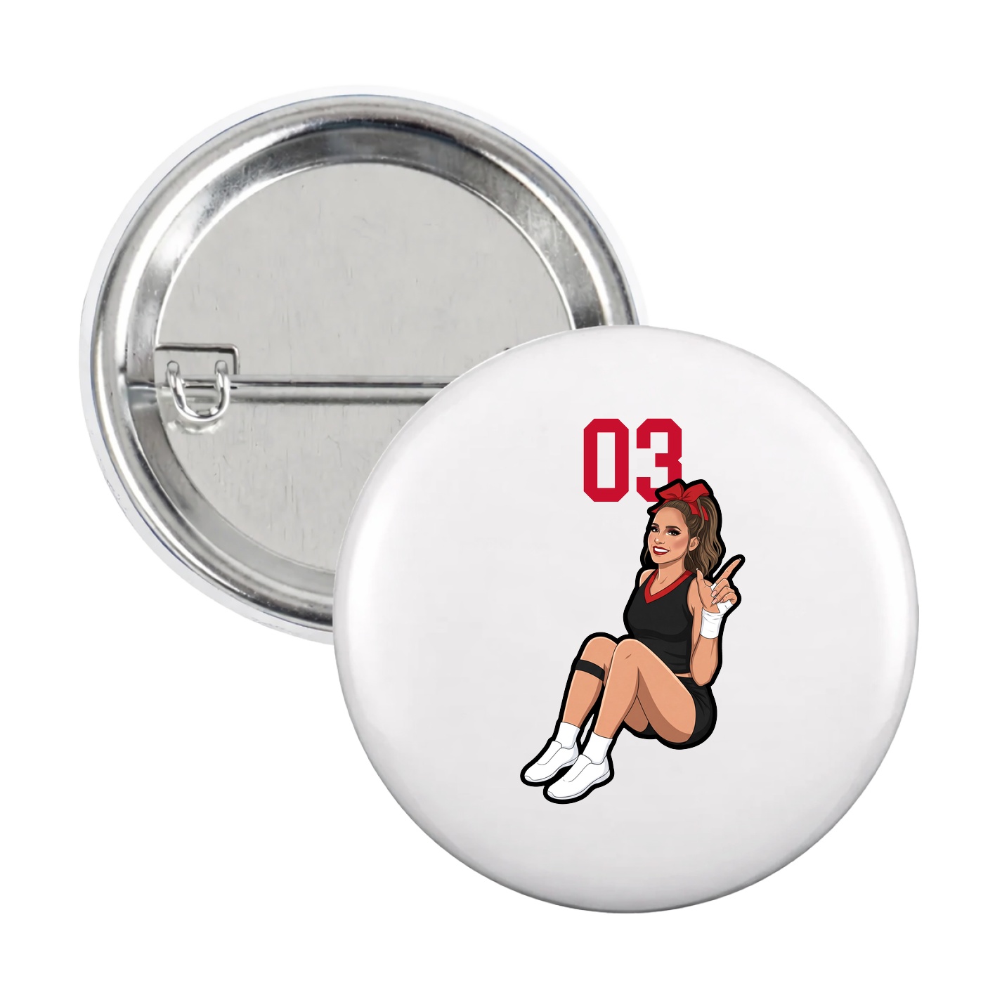 Game Day Button — Number Top in White