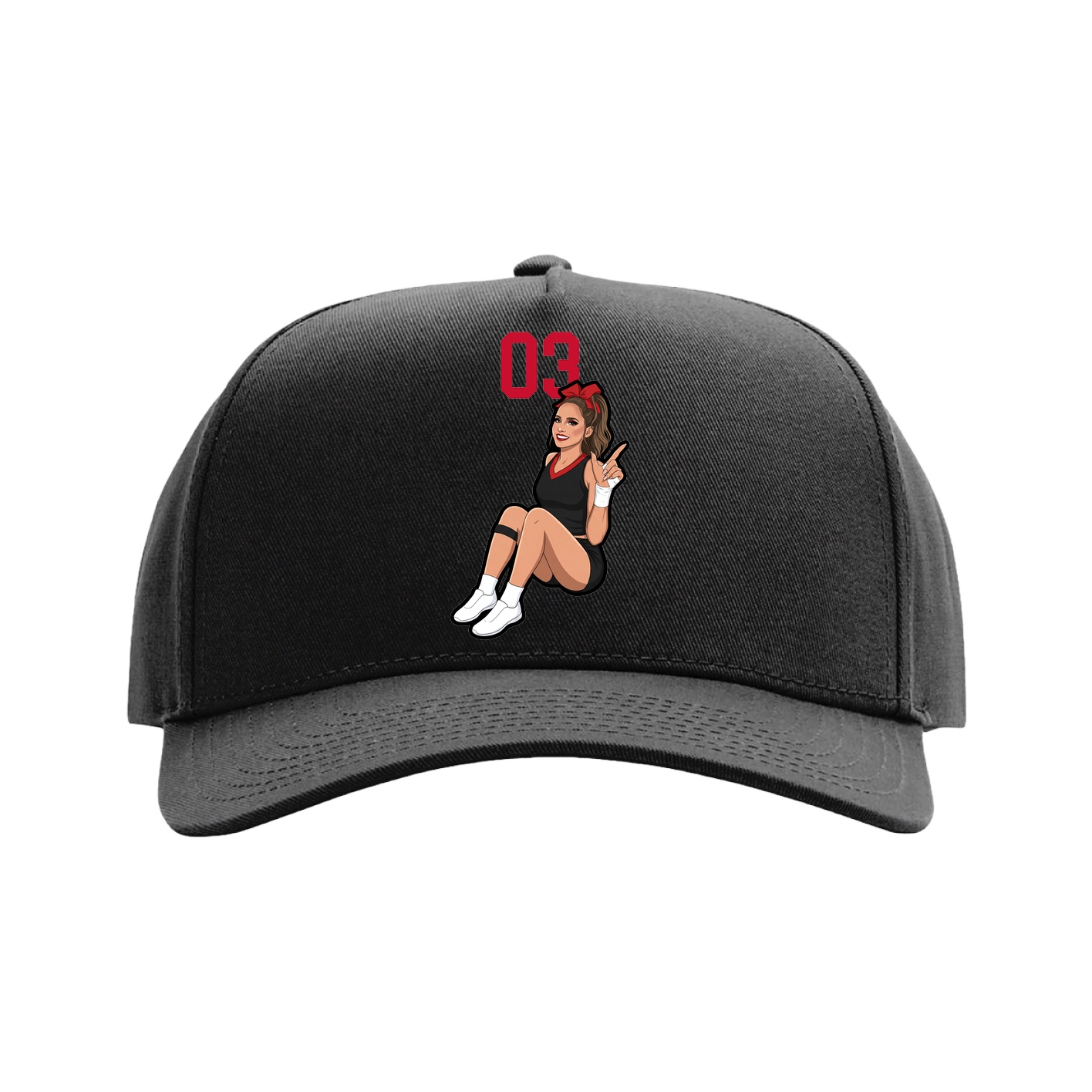 Full Fabric Five-Panel Champ Cap — Number Top in Black