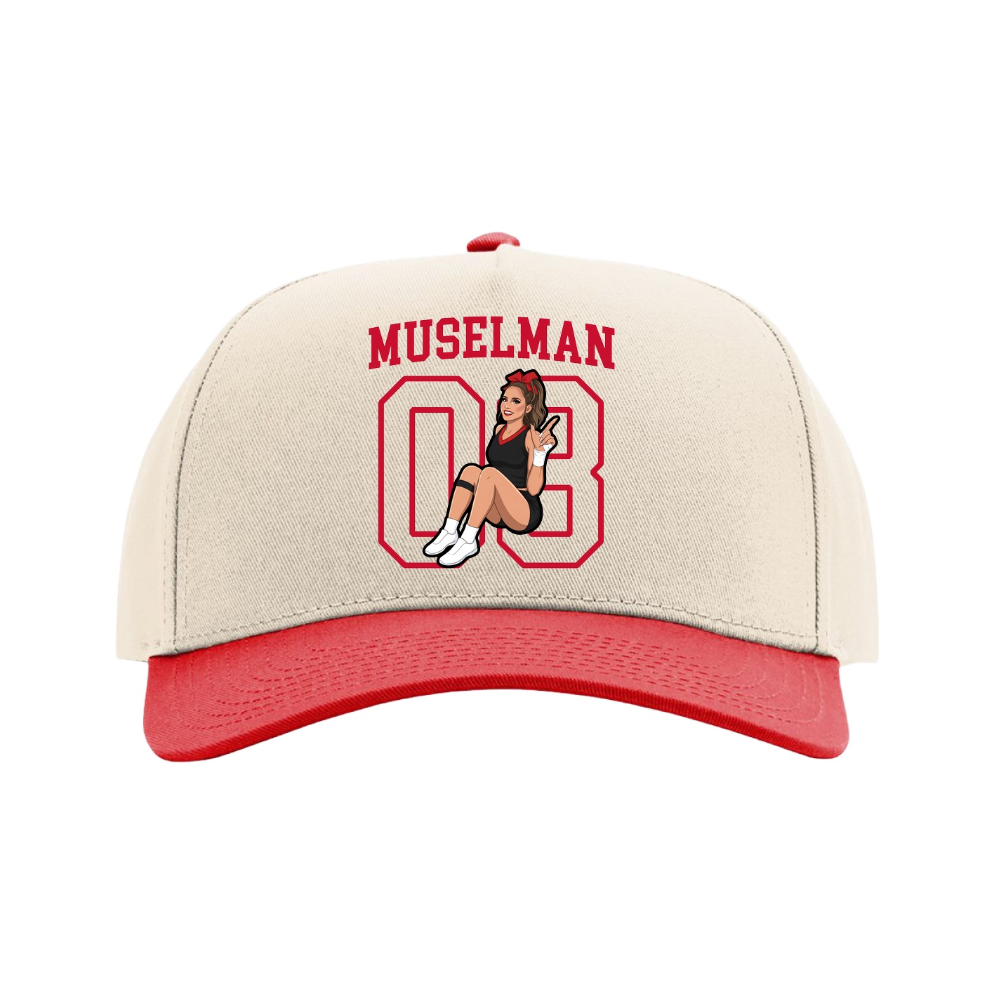 Full Fabric Five-Panel Champ Cap — Shirsey in Cream/Red
