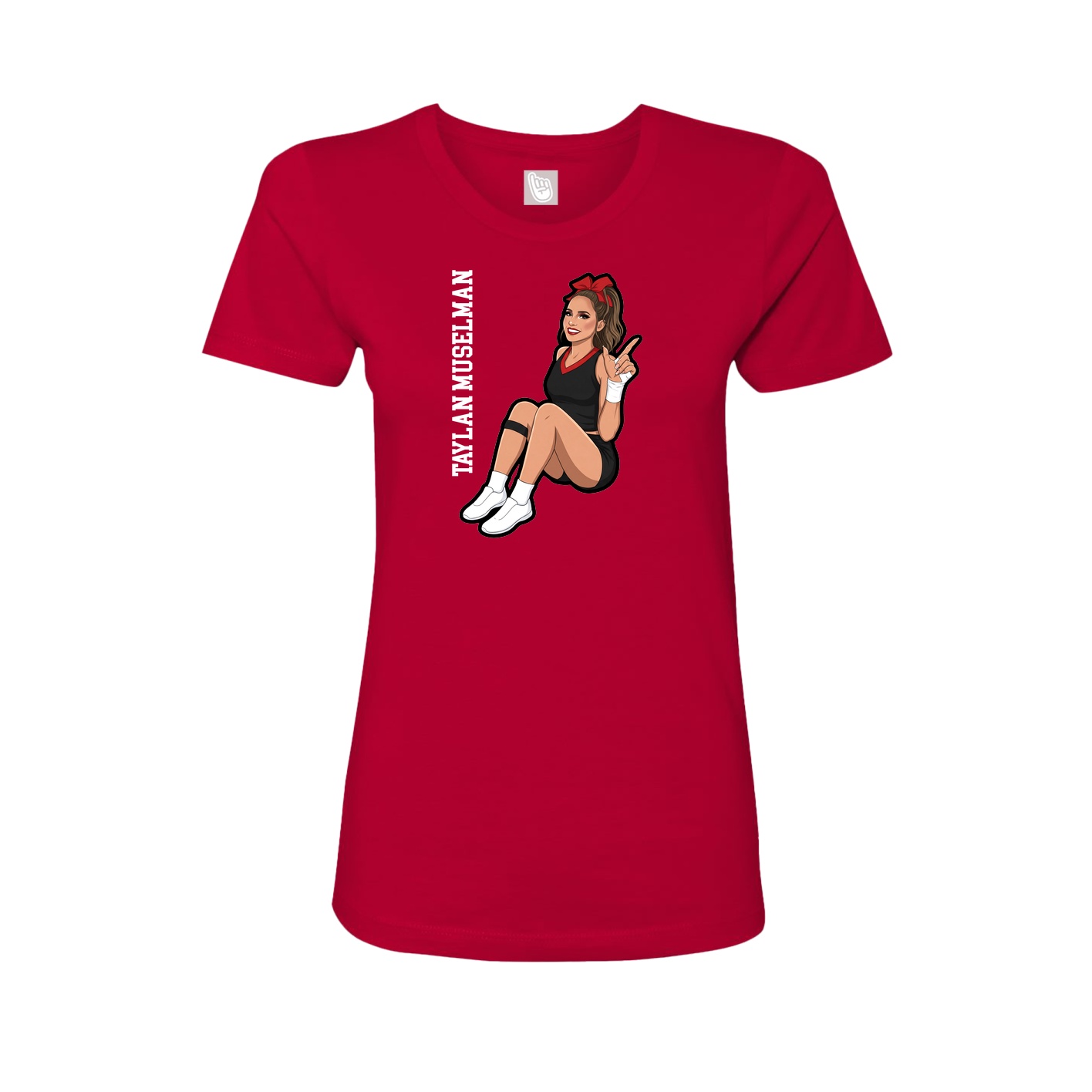 Fitted Women's Tee — Name Vertical in Red