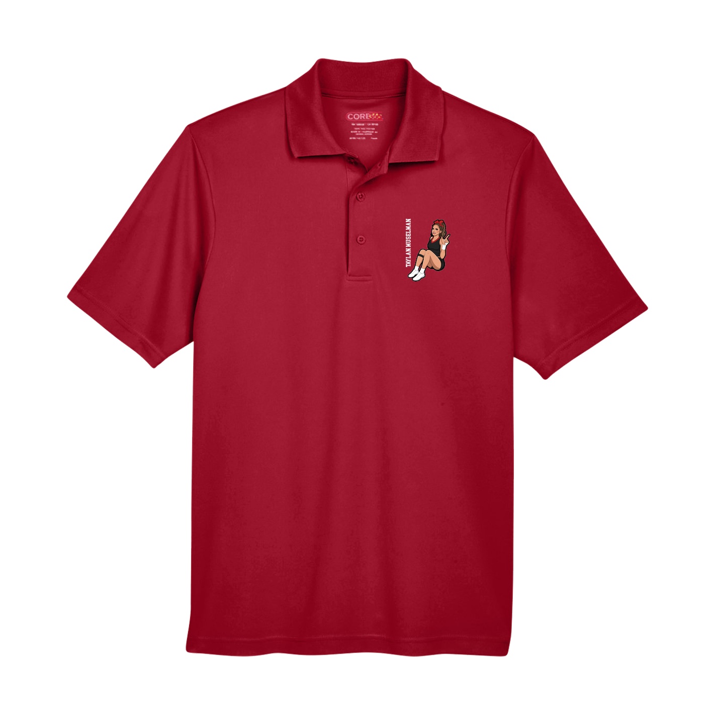 Performance Polo — Name Vertical in Red