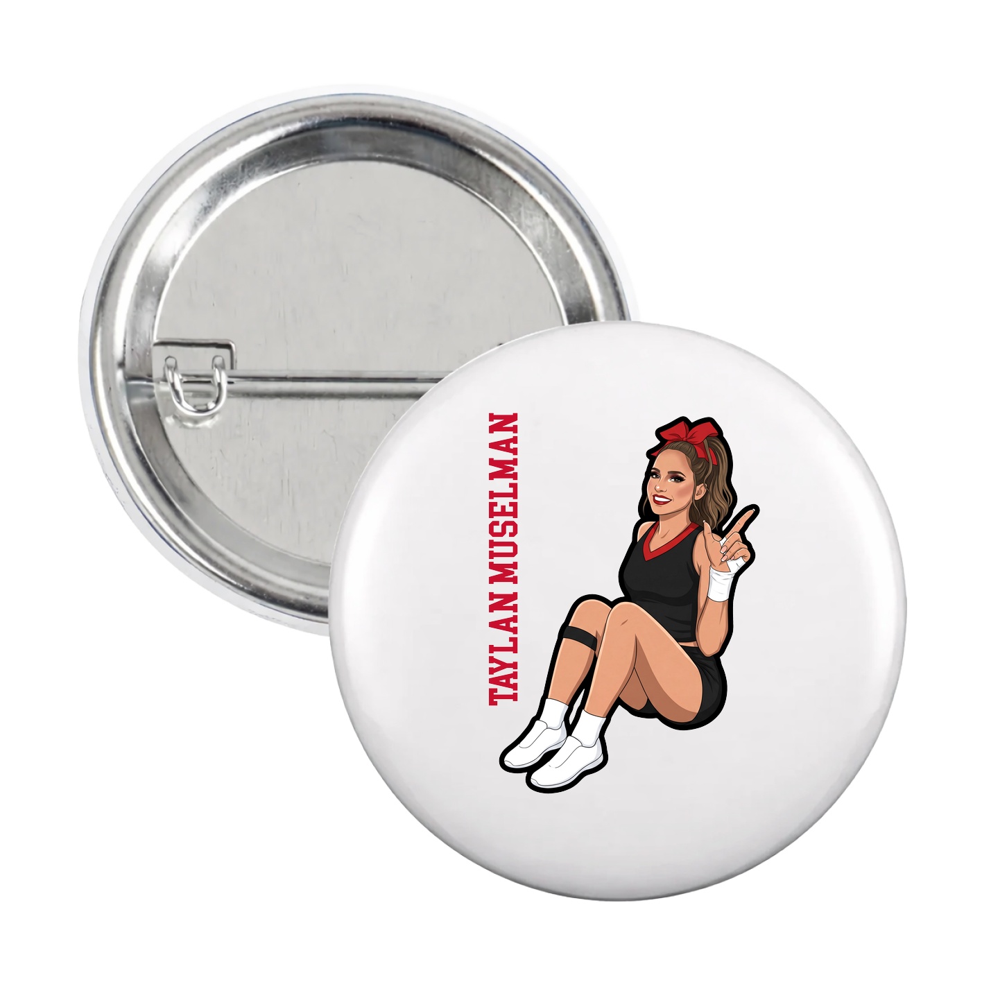 Game Day Button — Name Vertical in White