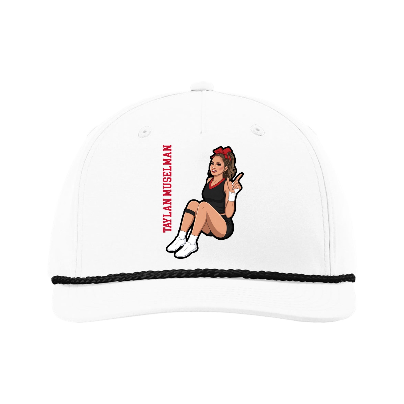 Five-Panel Classic Rope Cap — Name Vertical in White
