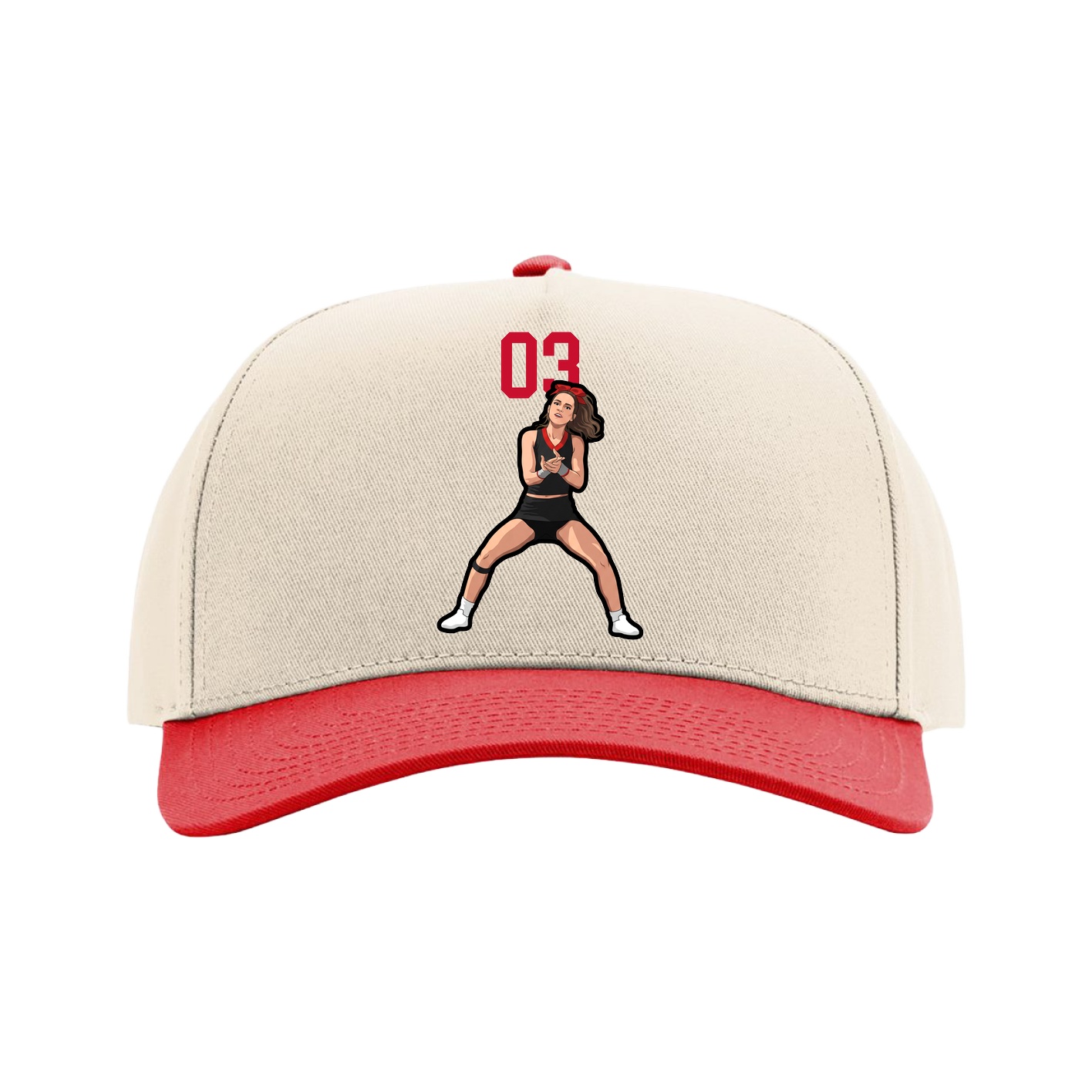 Full Fabric Five-Panel Champ Cap — Number Top in Cream/Red