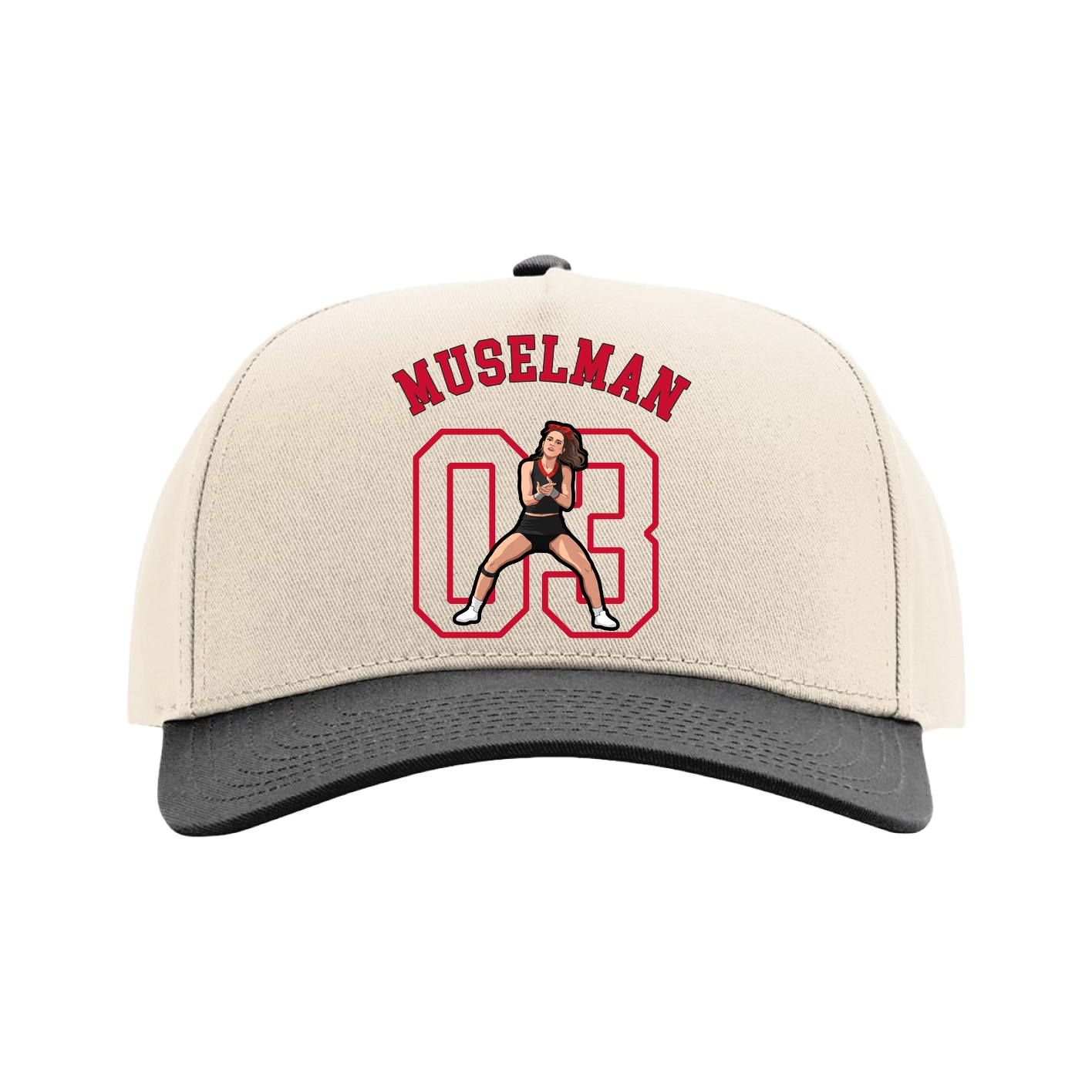 Full Fabric Five-Panel Champ Cap — Shirsey Arch in Cream/Black