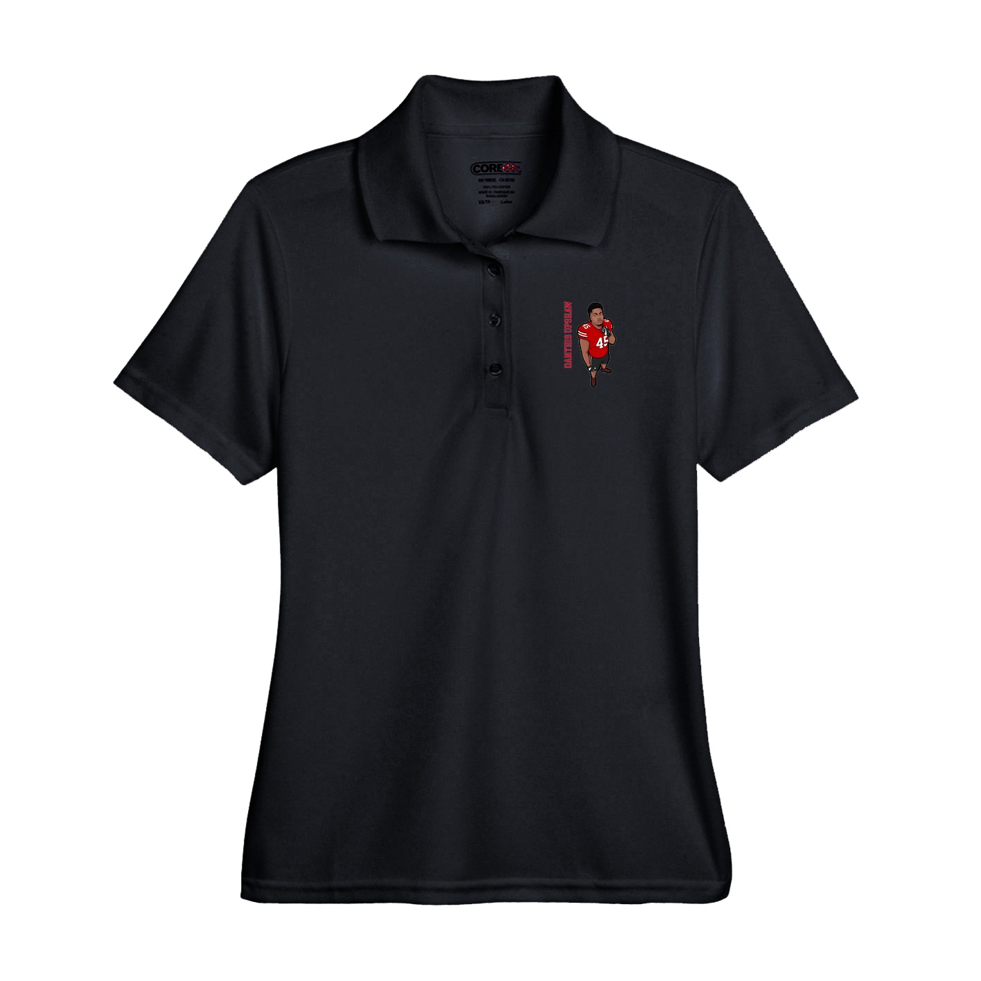 Performance Polo — Name Vertical in Black