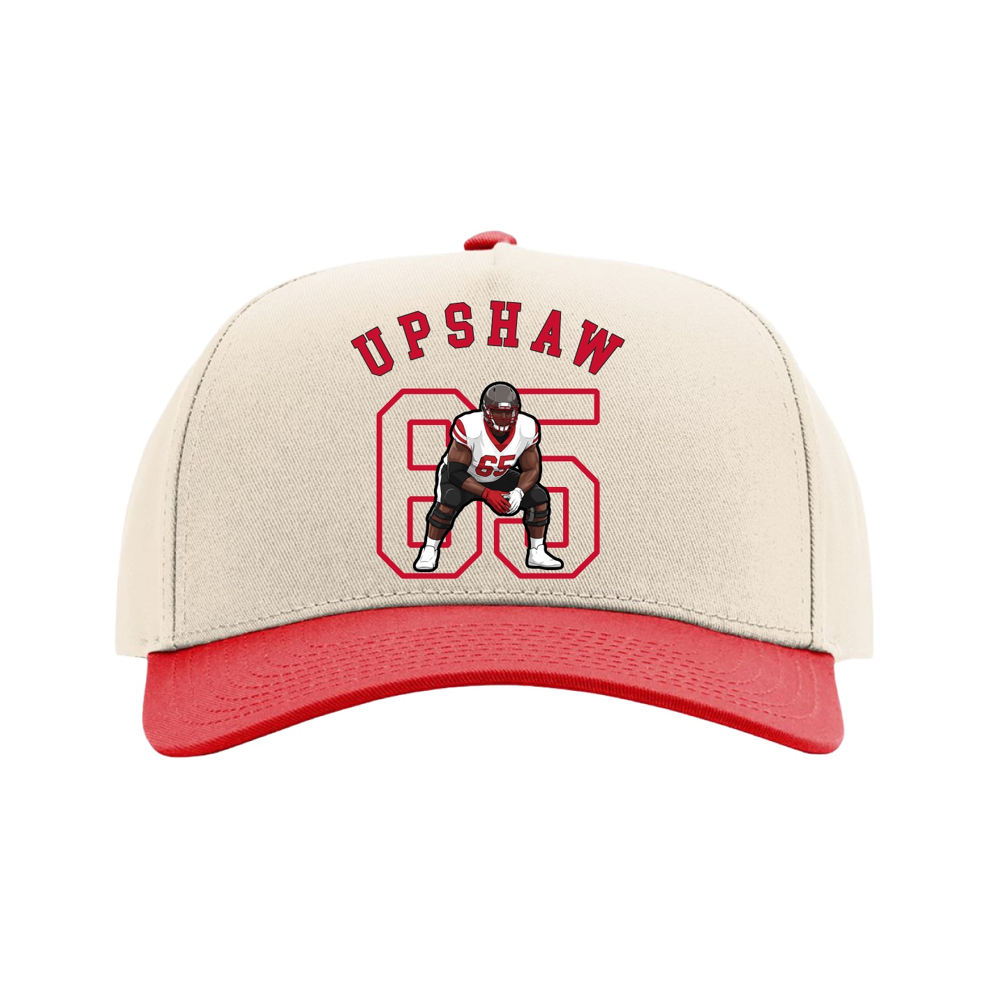 Full Fabric Five-Panel Champ Cap — Shirsey Arch in Cream/Red