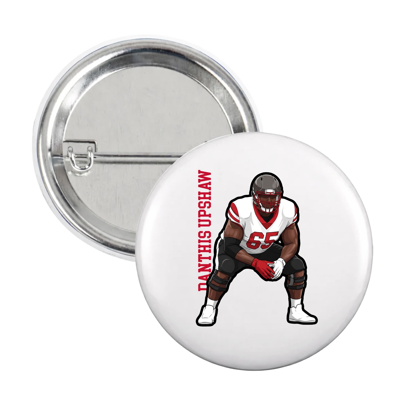 Game Day Button — Name Vertical in White