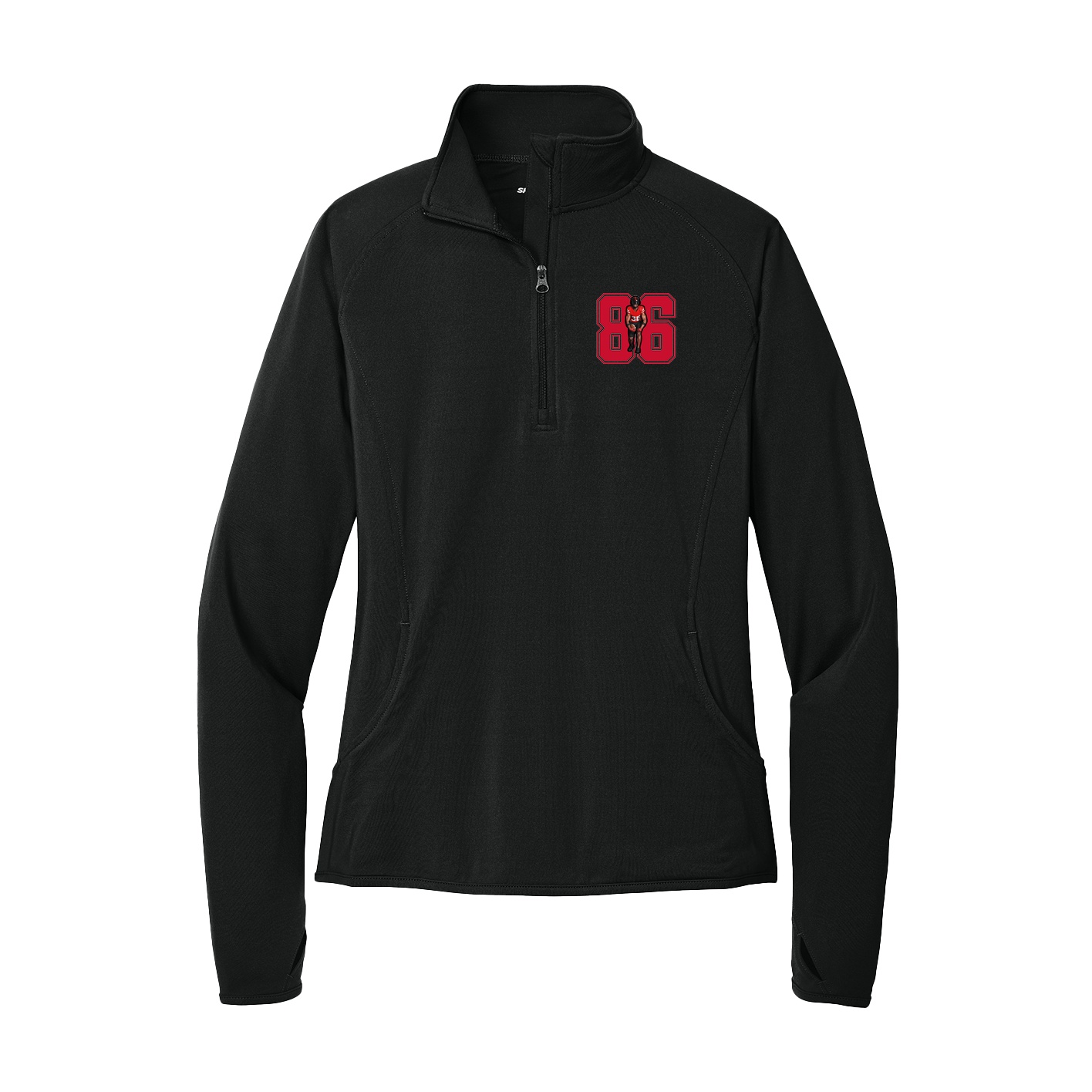Women's Q-Zip Pullover — Number in Black
