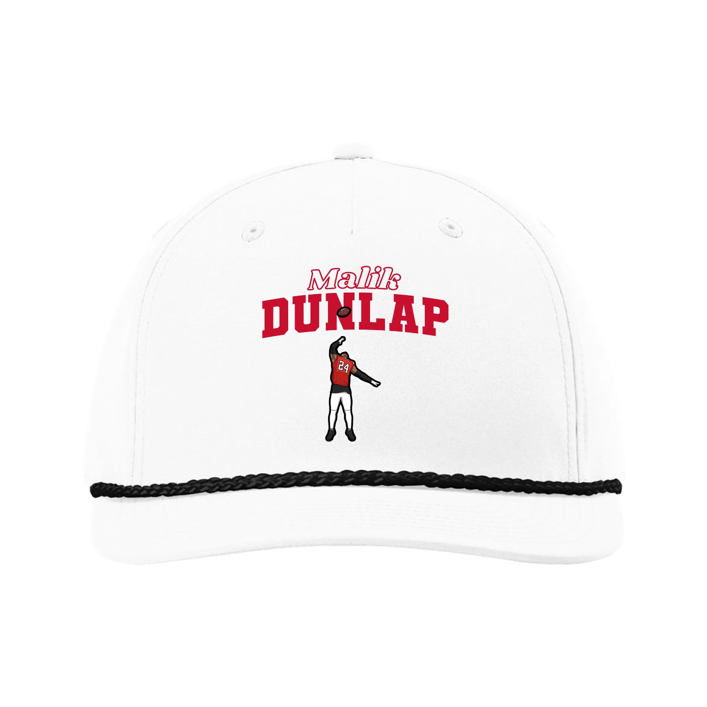 Five-Panel Classic Rope Cap — Name Arch in White