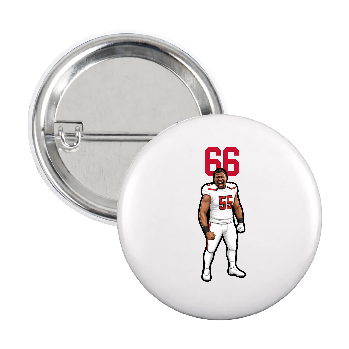 Game Day Button — Number Top in White