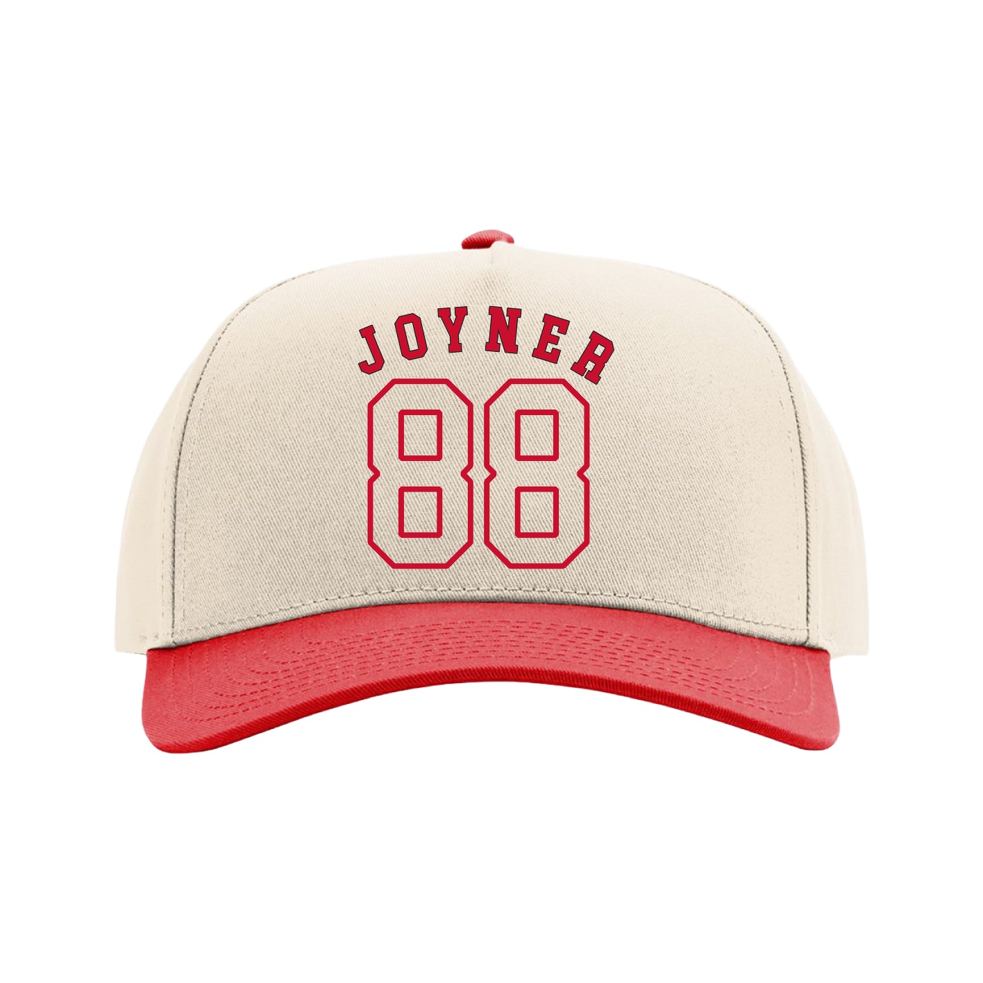 Full Fabric Five-Panel Champ Cap — Shirsey Arch in Cream/Red