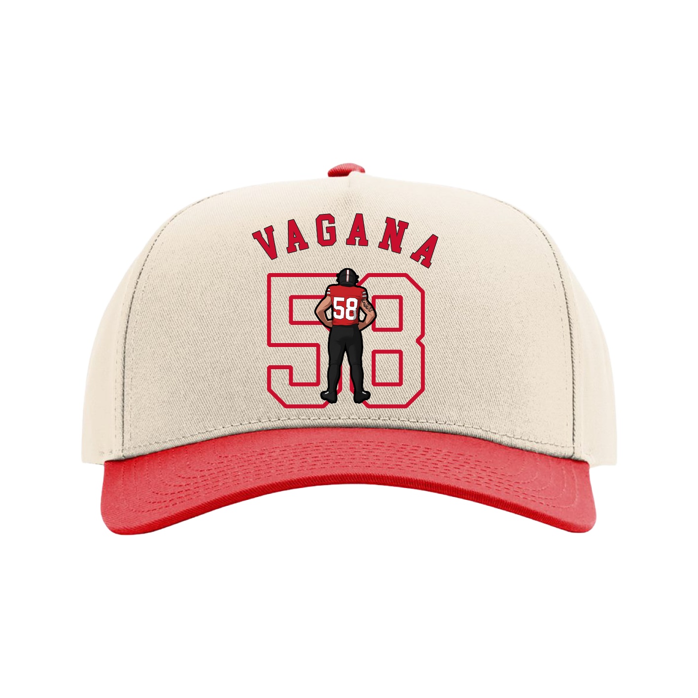 Full Fabric Five-Panel Champ Cap — Shirsey Arch in Cream/Red