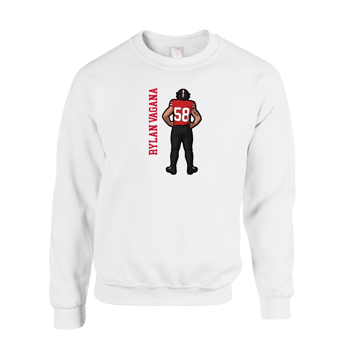 Fleece Crew — Name Vertical in White