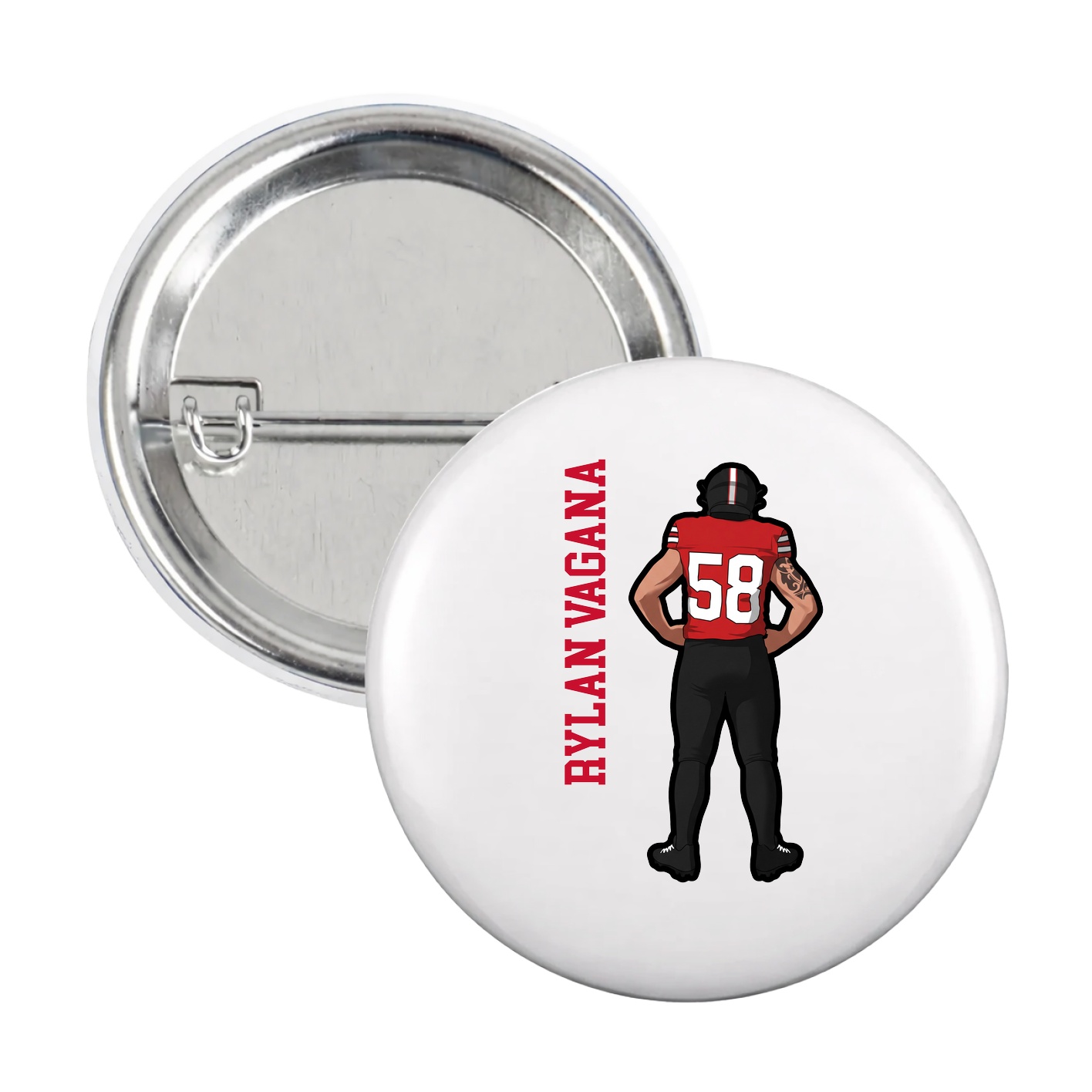 Game Day Button — Name Vertical in White