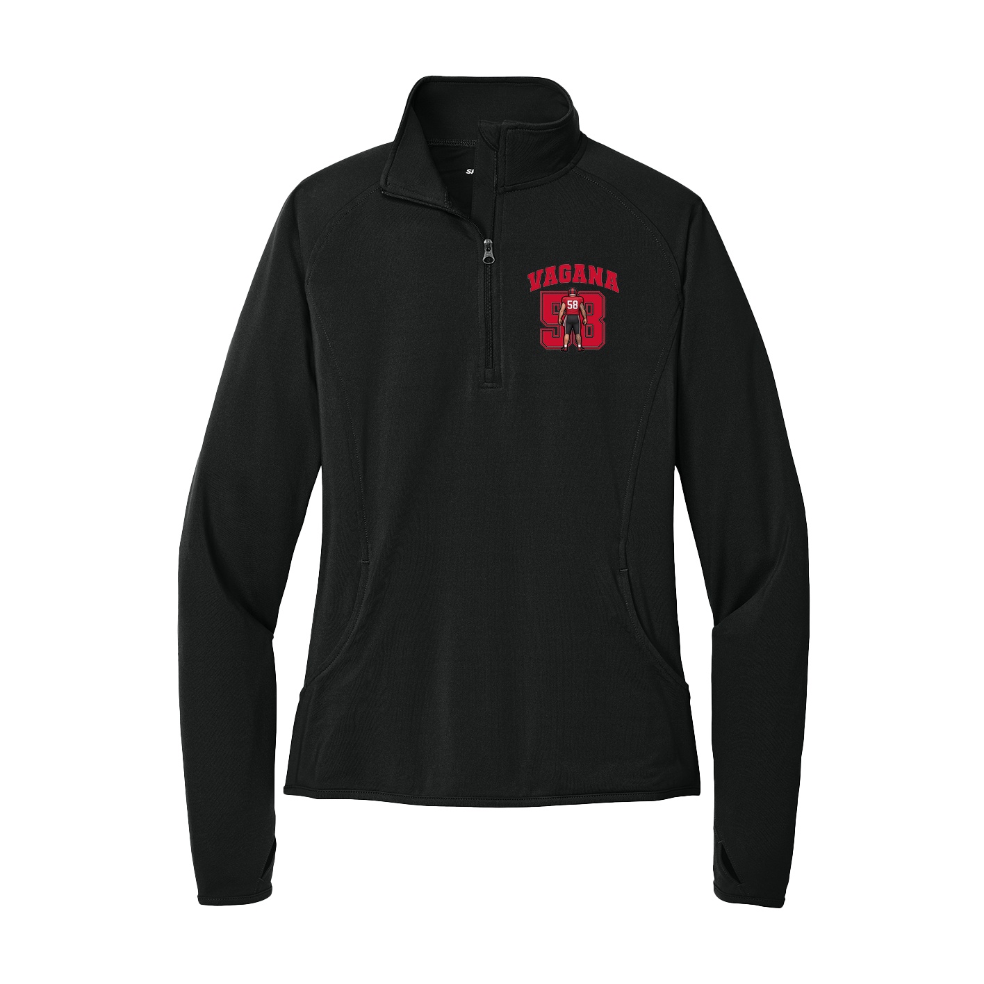 Women's Q-Zip Pullover — Number in Black