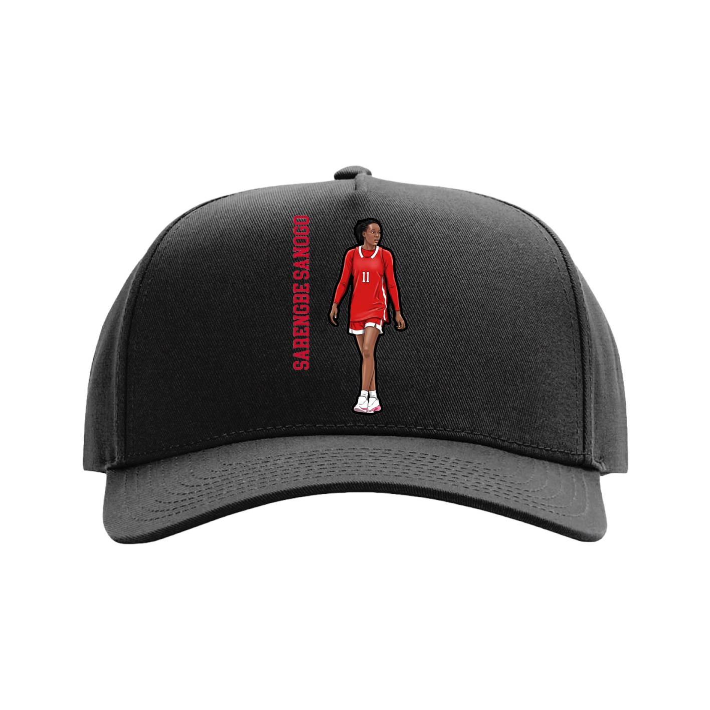 Full Fabric Five-Panel Champ Cap — Name Vertical in Black