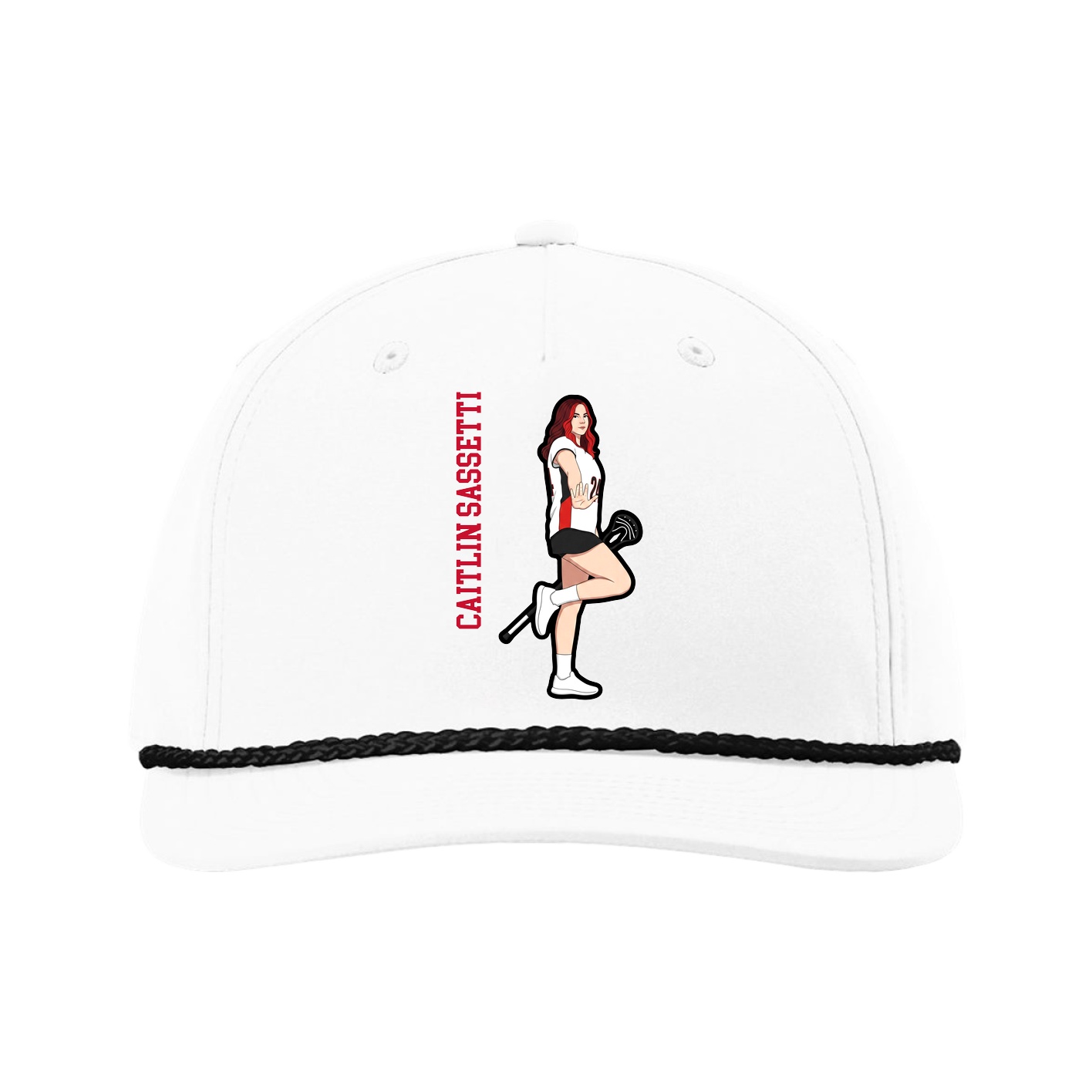 Five-Panel Classic Rope Cap — Name Vertical in White