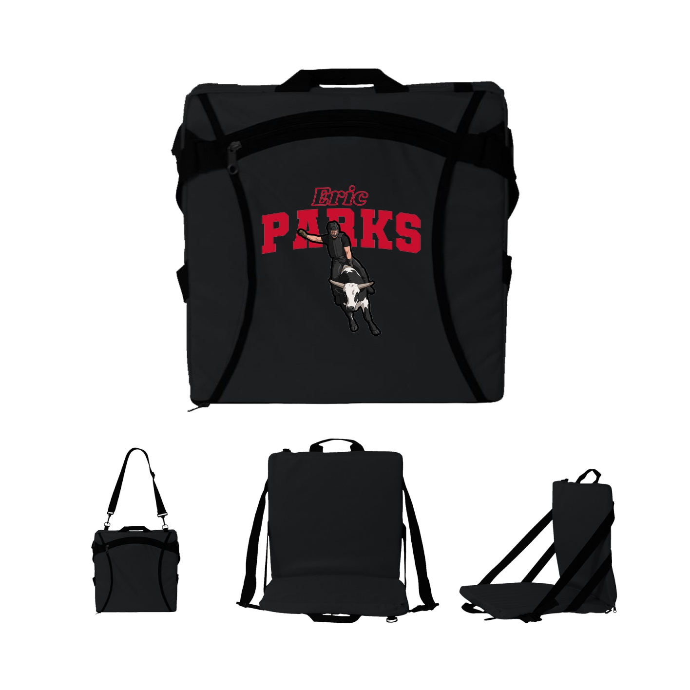 Folding Stadium Seat — Name Arch in Black