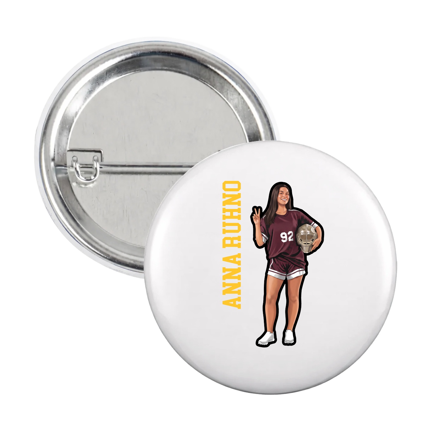 Game Day Button — Name Vertical in White