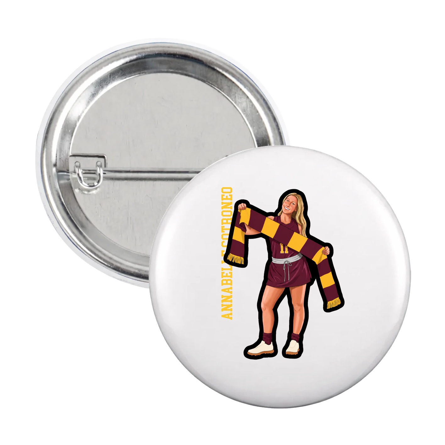Game Day Button — Name Vertical in White