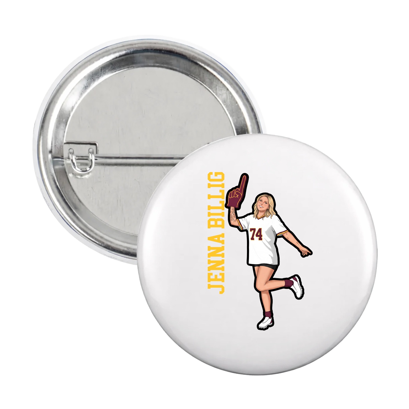 Game Day Button — Name Vertical in White