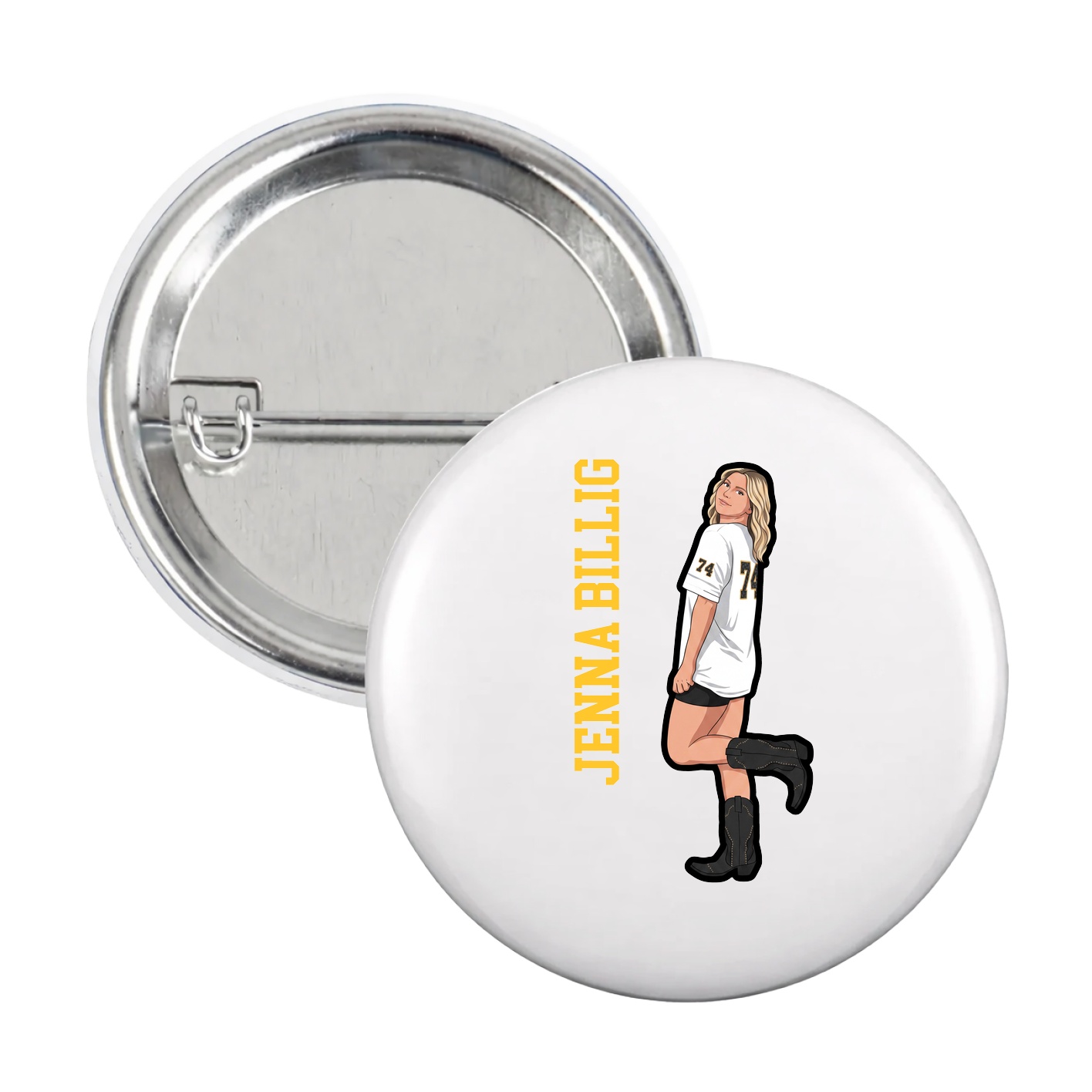 Game Day Button — Name Vertical in White