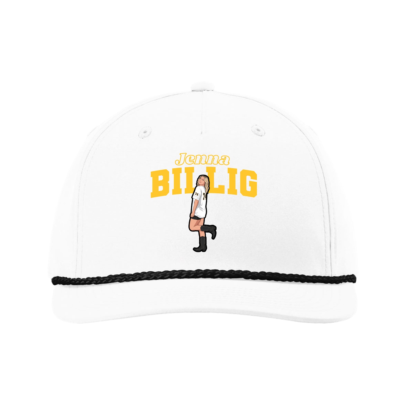 Five-Panel Classic Rope Cap — Name Arch in White