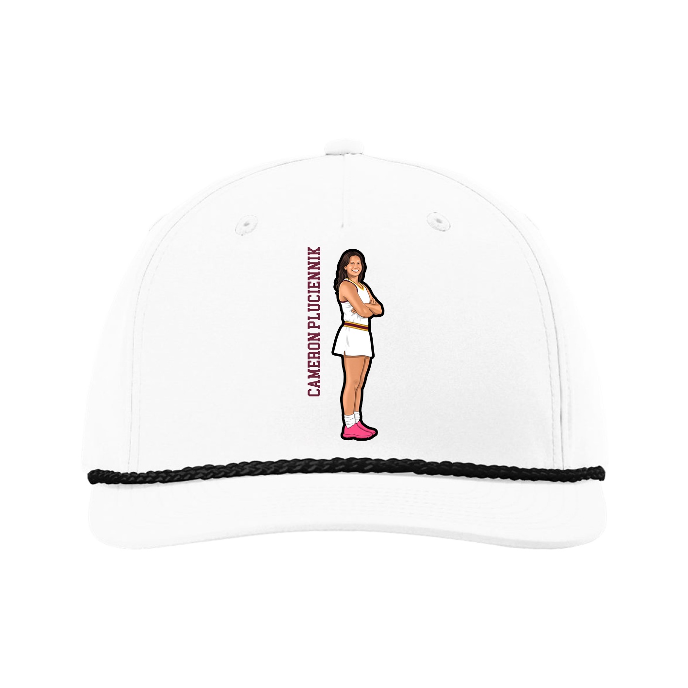 Five-Panel Classic Rope Cap — Name Vertical in White