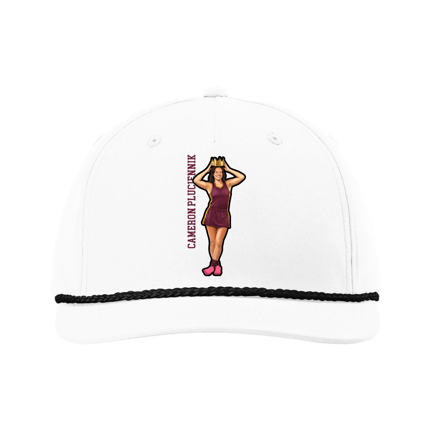 Five-Panel Classic Rope Cap — Name Vertical in White