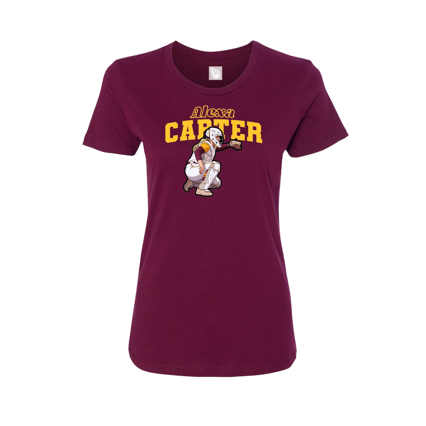 Fitted Women's Tee — Name Arch in Maroon