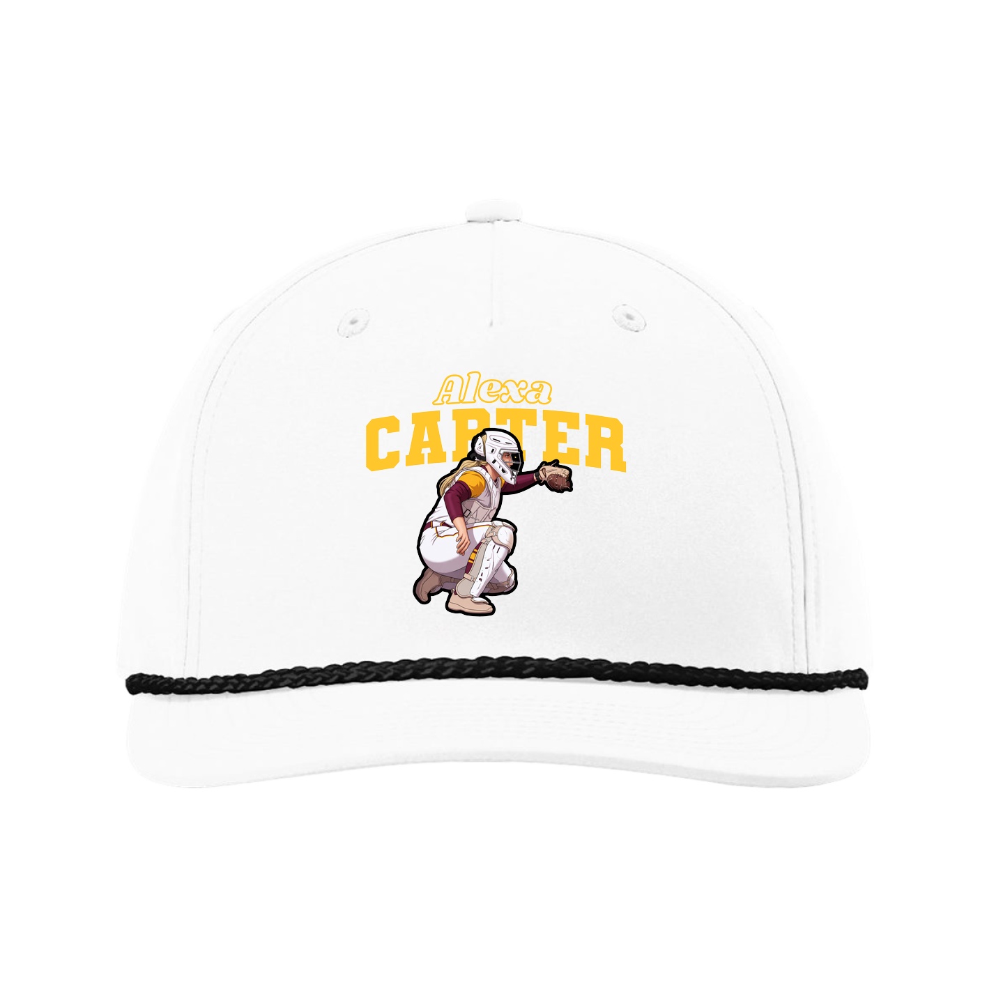 Five-Panel Classic Rope Cap — Name Arch in White