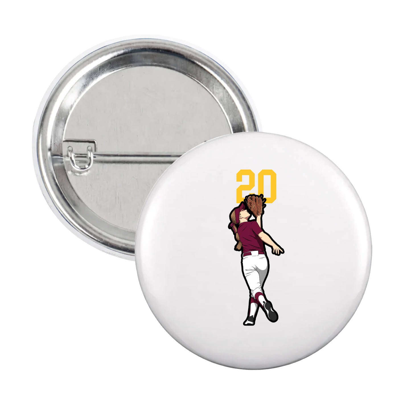 Game Day Button — Number Top in White