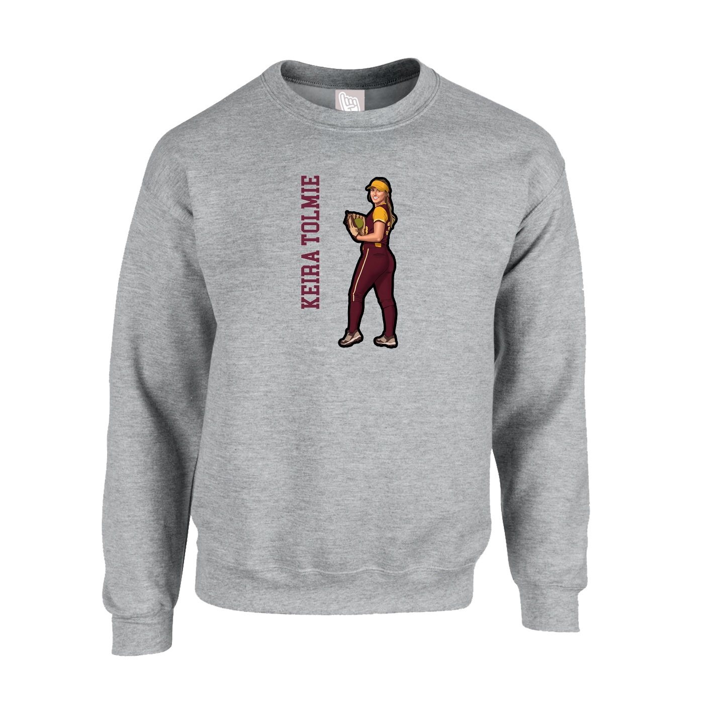 Fleece Crew — Name Vertical in Grey