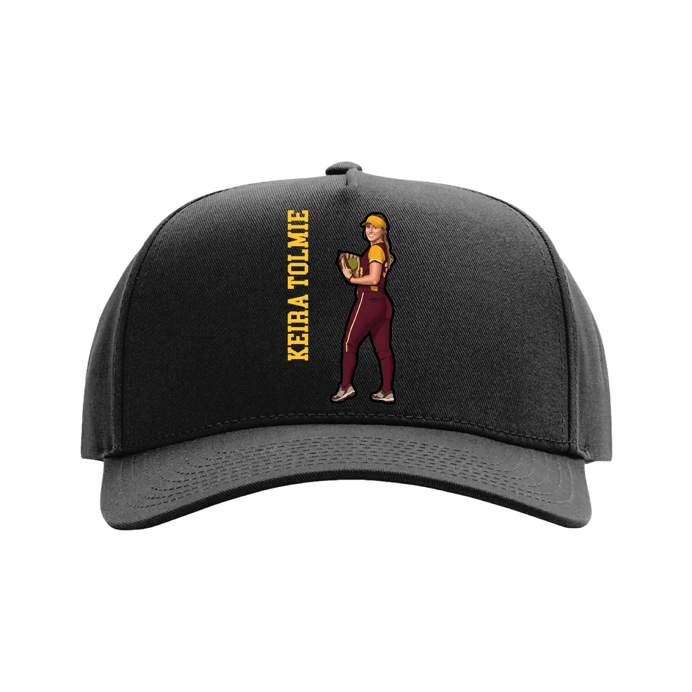 Full Fabric Five-Panel Champ Cap — Name Vertical in Black