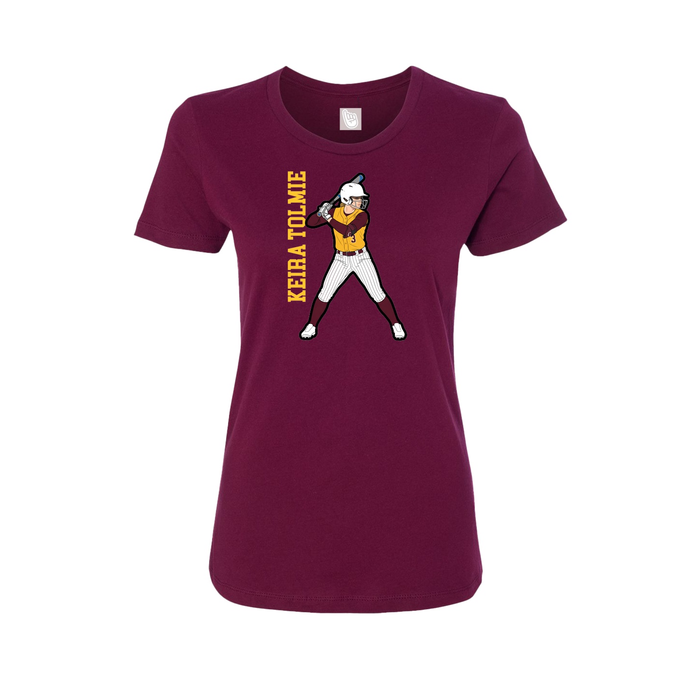Fitted Women's Tee — Name Vertical in Maroon
