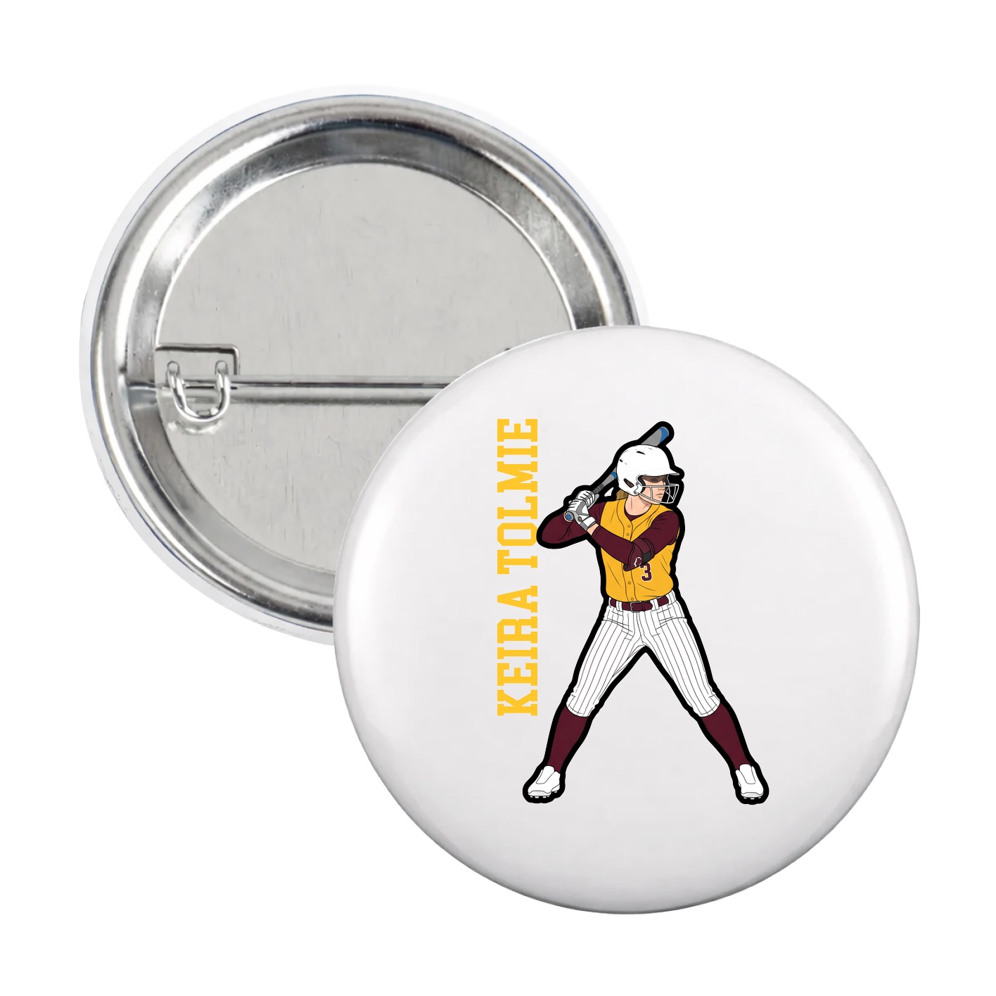 Game Day Button — Name Vertical in White