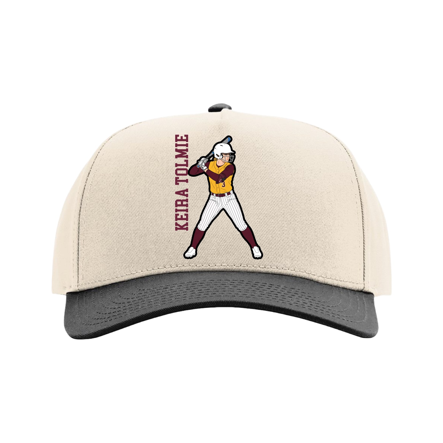 Full Fabric Five-Panel Champ Cap — Name Vertical in Cream/Black